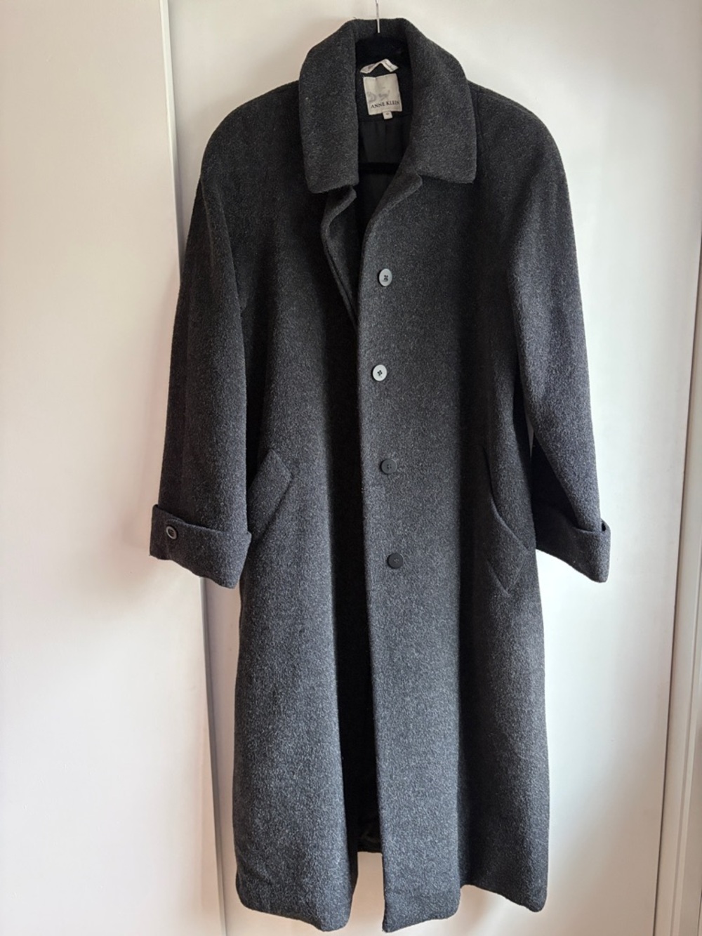 Anne Klein Charcoal Gray Long Double Lined single breasted Wool Coat